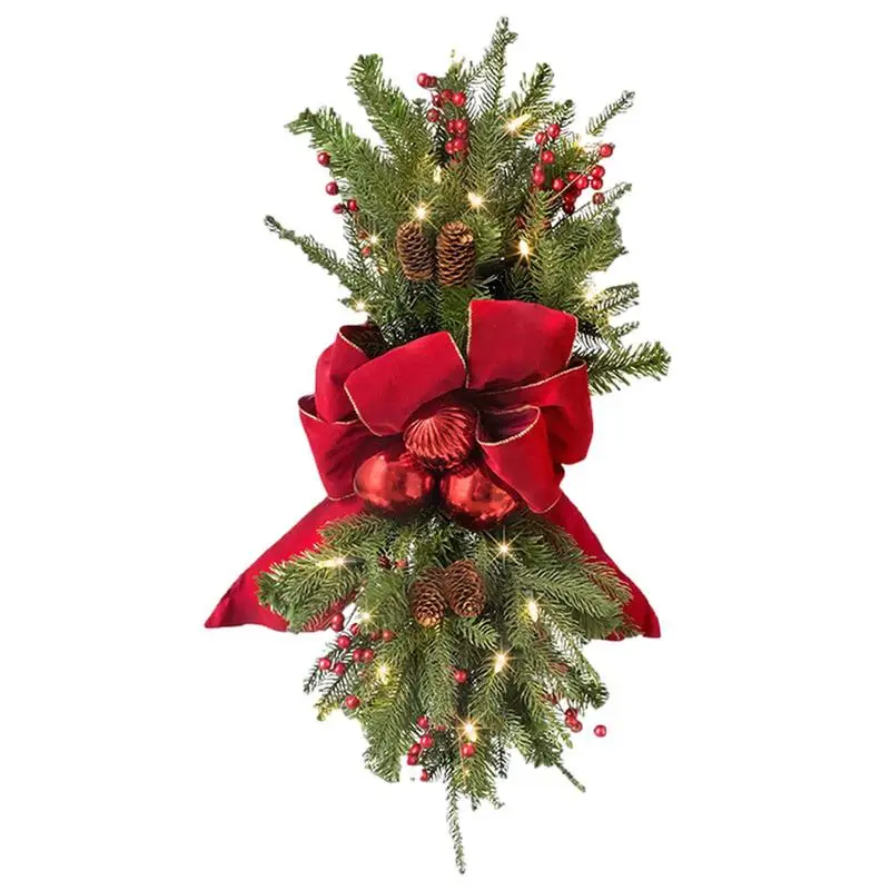 

Artificial Christmas Wreath With Lights Artificial Pine Needle Pinecone Lighted Wreaths With Berries & Bow Holiday Festival