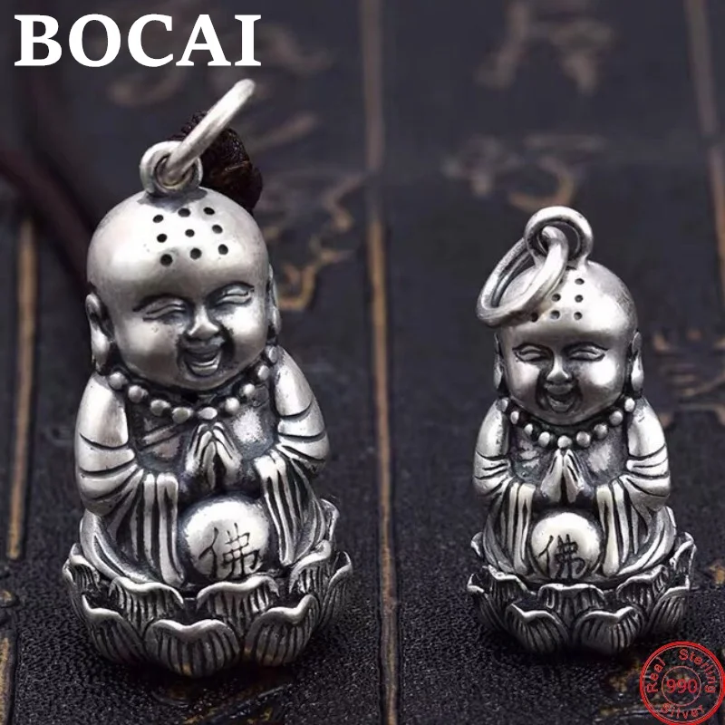 

Кулон BOCAI из серебра 925 пробы для мужчин и женщин, ювелирное изделие с матовой подвеской в виде лотоса, буддизма, гау-бокса, серебро 925 пробы