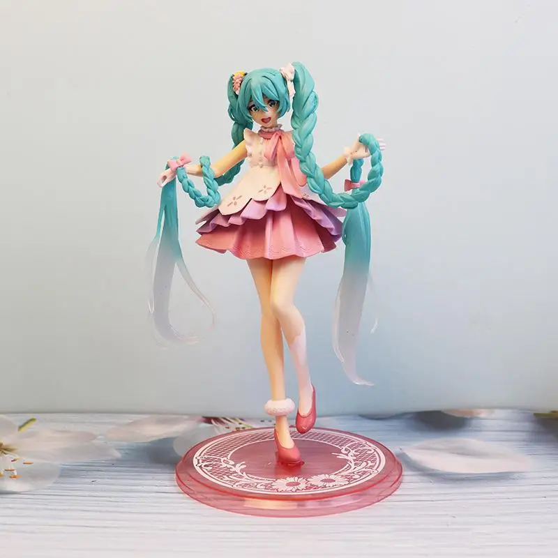 

Hatsune Miku Kawaii Sakura Anime Figure Model Scenery Taster Miku Chuyin Future Office Model Decoration Toy For Children Gift
