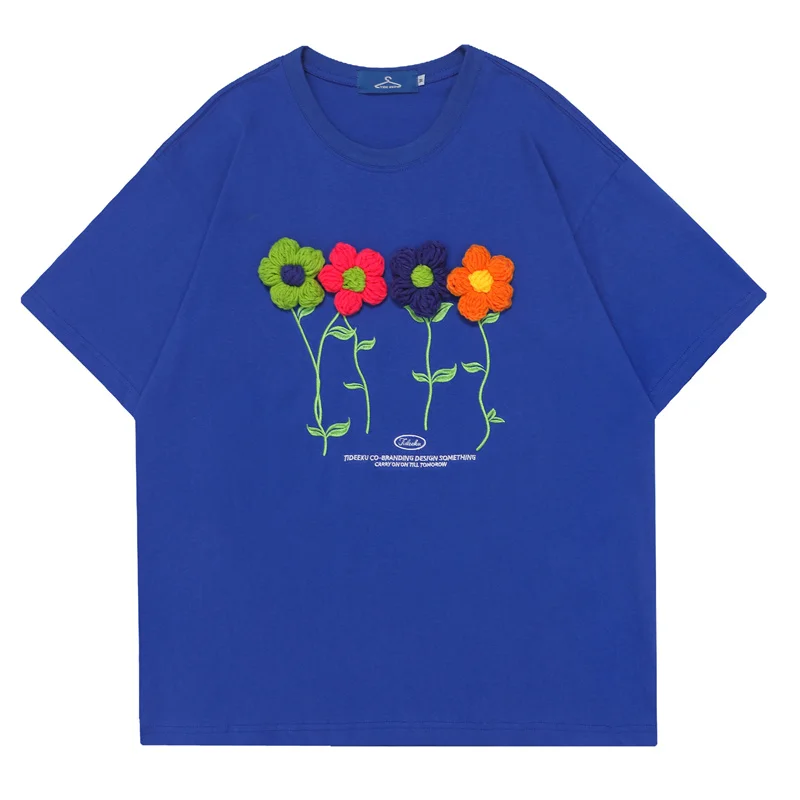 

2022 Harajuku Streetwear Oversized T Shirt Flower Towel Embroidery Korean T Shirts Summer Hip Hop Fashion Short Sleeve Tops