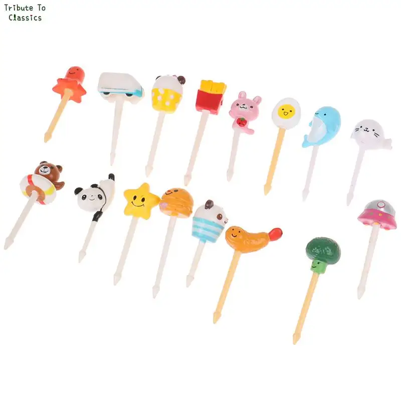 

Вилка для фруктов в виде животных из пищевого пластика, Мультяшные Детские зубочистки для тортов, бенто, аксессуары для ланча, украшение для вечерние, случайный выбор