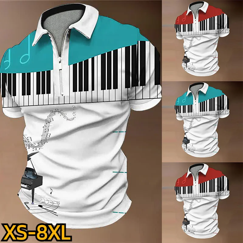 

2023 New Design Printed Top Men's Casual Polo Shirt Street Lapel T-shirt Summer Retro Pullover Men's Fashion Zipper Clothes