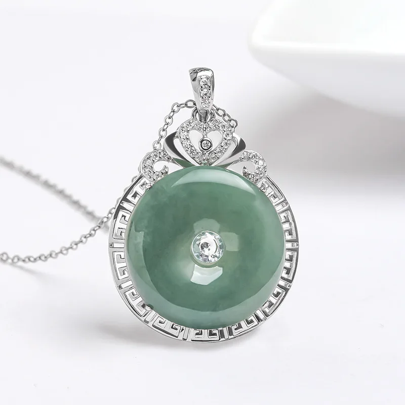 

Hot Selling Natural Hand-carve Jade Silver Inlay Cyan Pingan Buckle Necklace Pendant Fashion Jewelry Men Women Luck Gifts Amulet