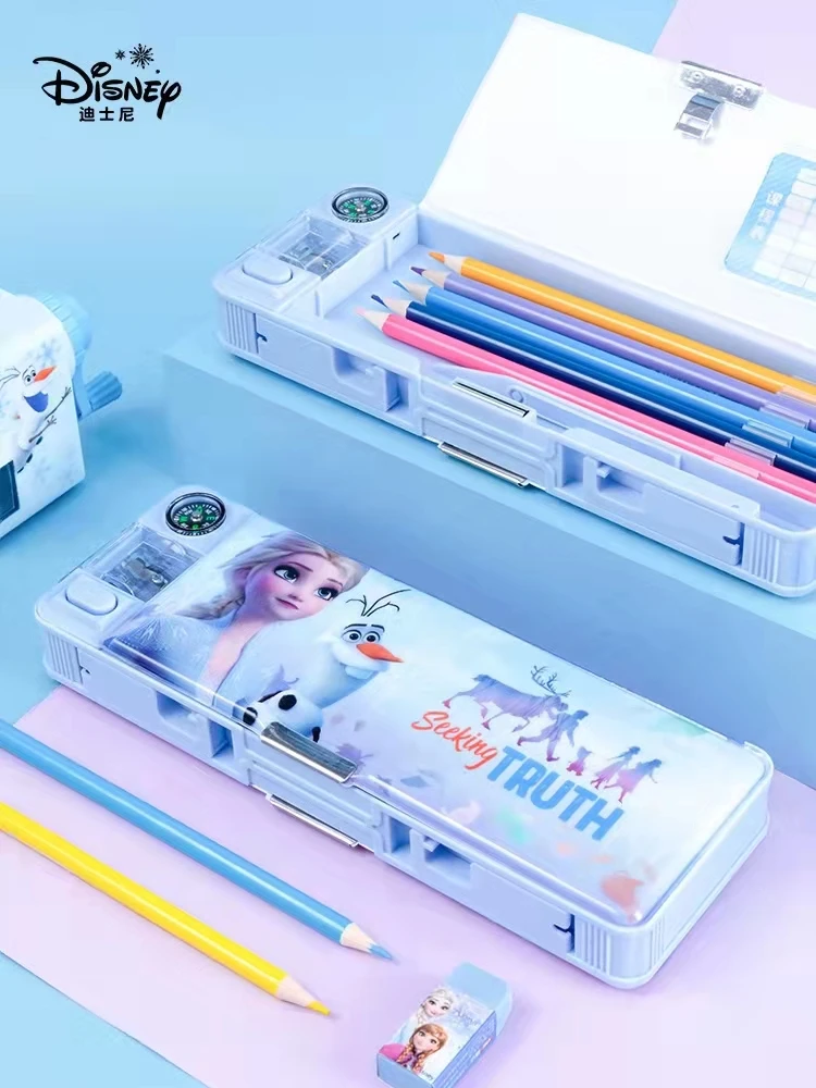 Disney Frozen Carton Pencil Case for Girls Primary Student Elsa Anna Double Stationery Box Large Capacity School Bags Mochila