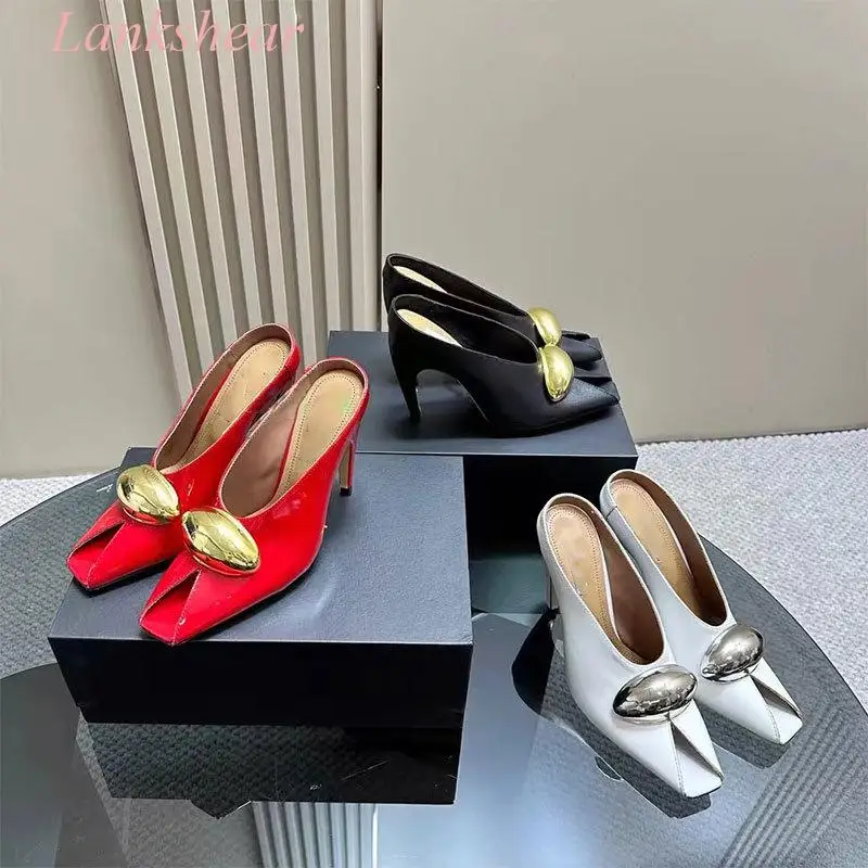 Женские туфли на высоком каблуке открытый носок модные элегантные металлическое