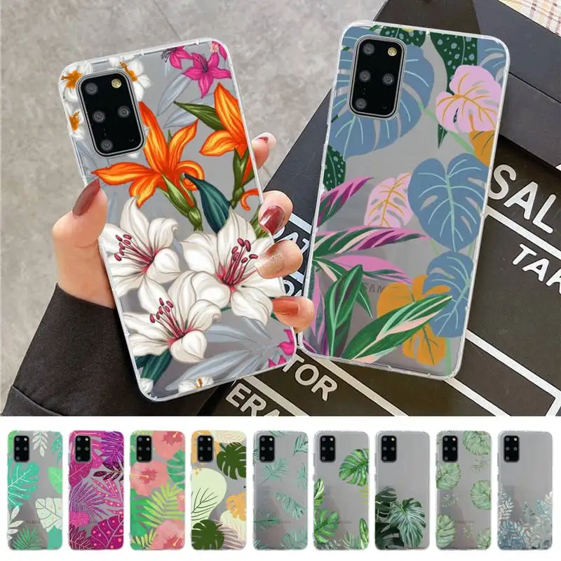 

Palm tree Leaves Plant Flower Phone Case for Samsung S20 S10 lite S21 plus for Redmi Note8 9pro for Huawei P20 Clear Case