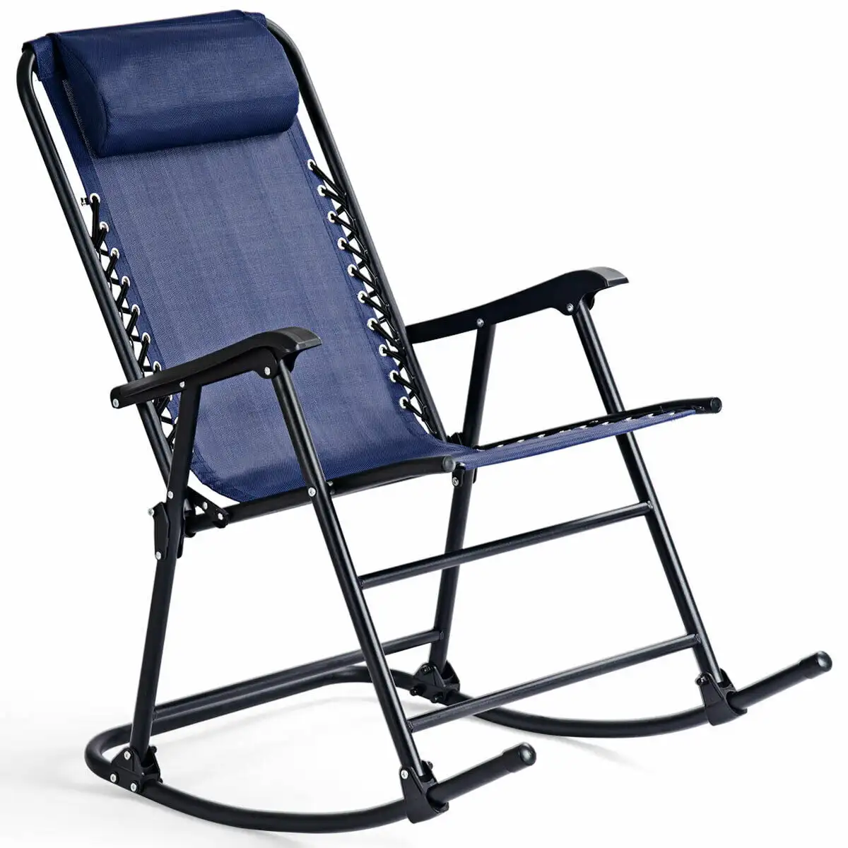

Folding Zero Gravity Rocking Chair Rocker Porch Outdoor Patio Headrest Blue