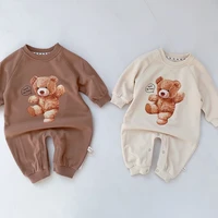 2022 autumn new girl infant doll bear long sleeve romper boy baby print fashion jumpsuit toddler cotton loose onesie kid costume