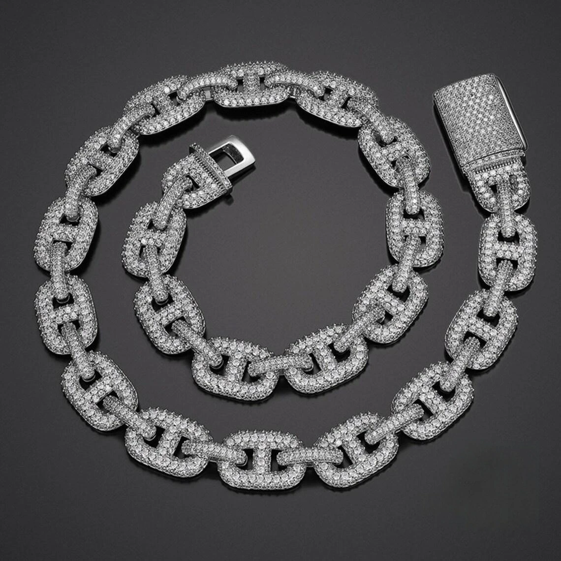 Большая круглая кубинская цепочка Майами Vvs Муассанит стерлинговое серебро 925