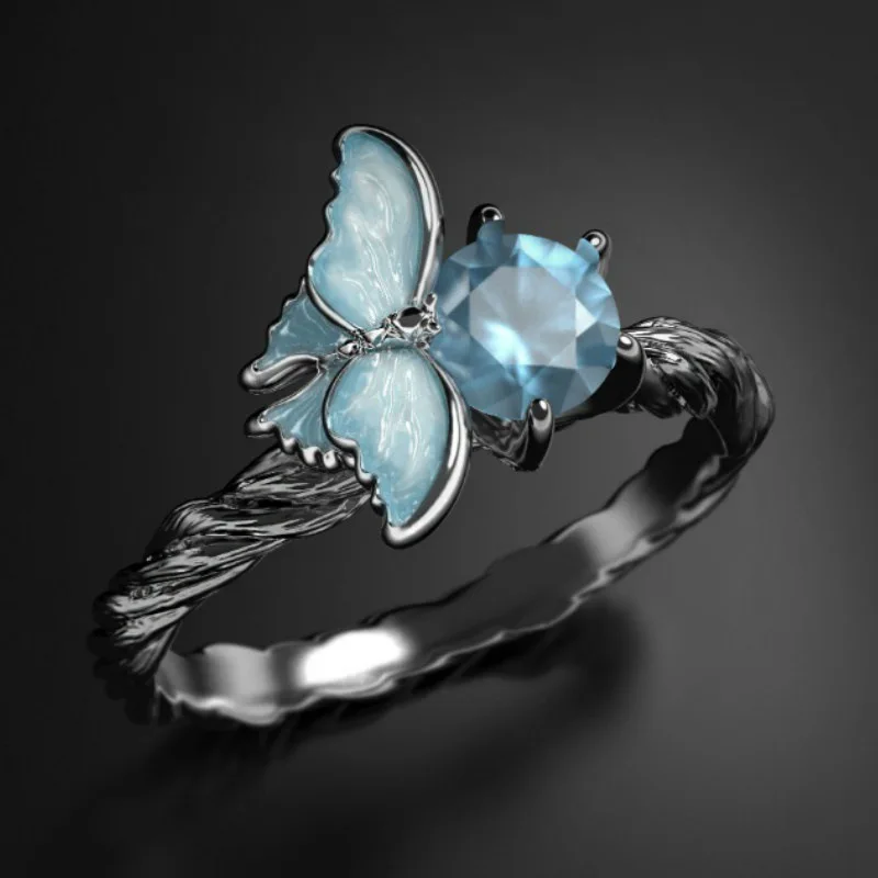 

Silver Color Sea Blue Ring Stylish Beautiful Women's Rings Butterfly Animal Ring Metal Fashion Anniversary Cute Romantic Jewelry