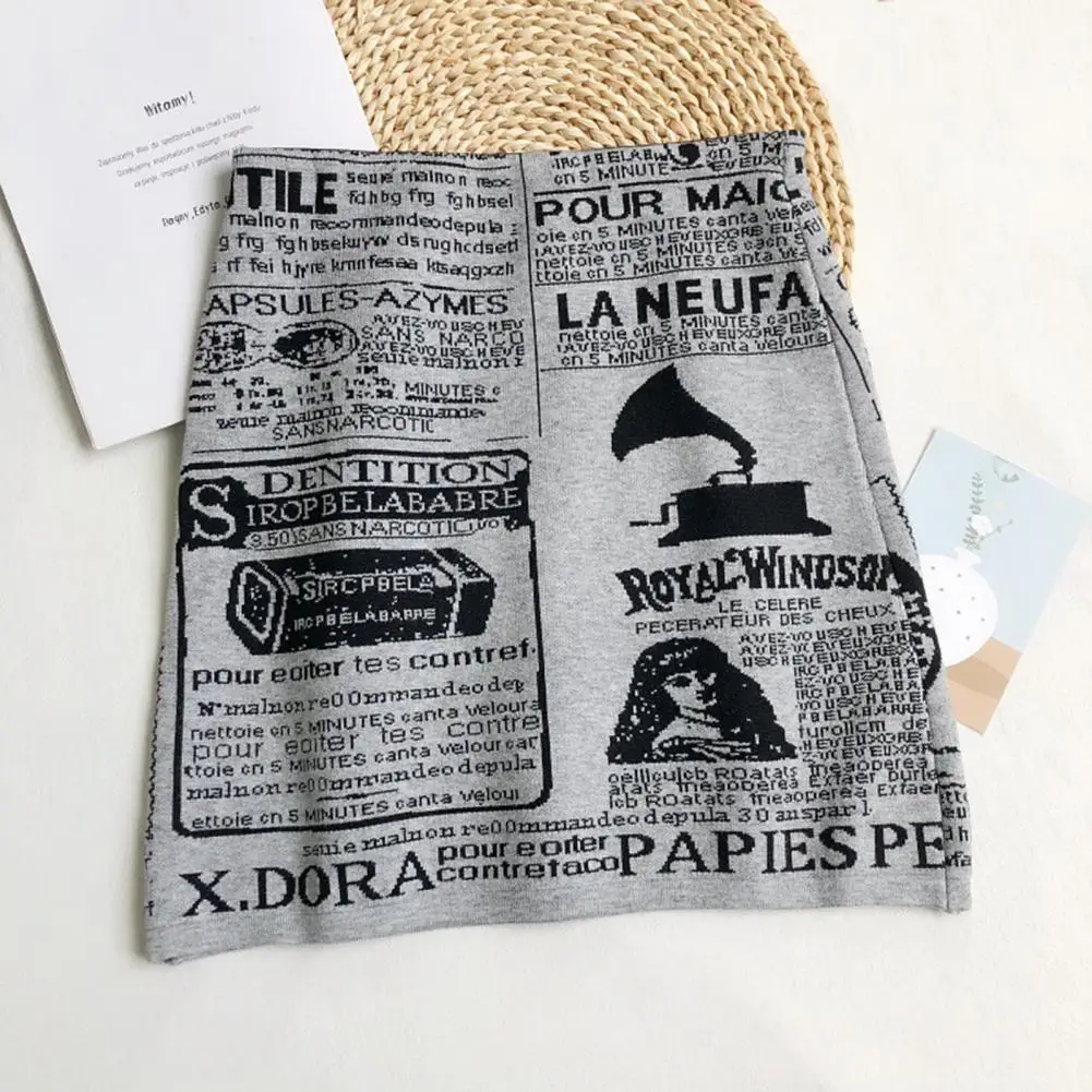 

Classic Bodycon Skirt Stretchy All-match Skin-touching Newspaper Printed Bodycon Mini Dress