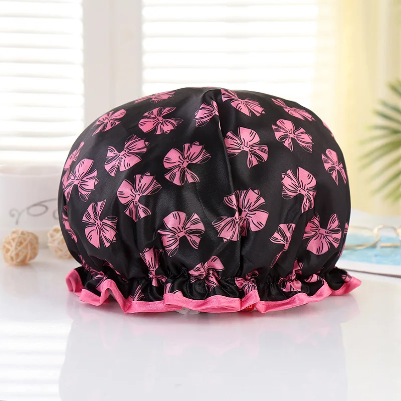 

Lovely Thick Women Shower Satin Hats Hair Cover Waterproof Bathing Cap Shower Hats Bathroom Products Durable