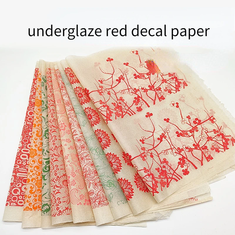 

5pcs Ceramic High-temperature Underglaze Decal Paper Red Flower Traditional Auspicious Picture Colored Decal Paper