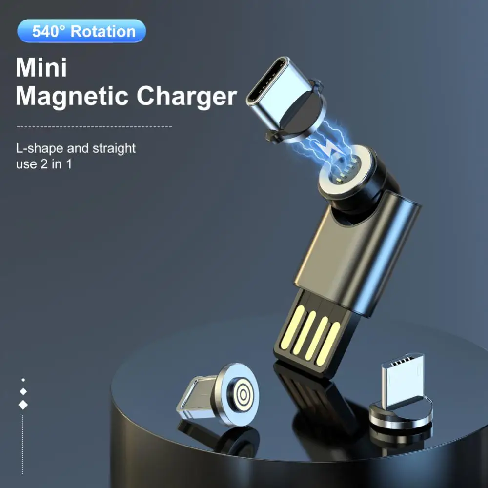 Fast Charging Data Transfer Usb 540 Rotate Connector Female To Male Magnetic Converter Micro Charging Adapter Type C Adapter 3a