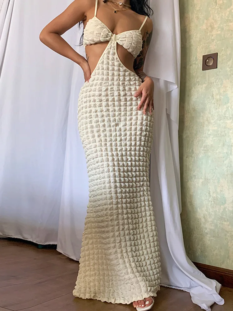 

hirigin Sleeveless Slips Backless Solid Hollow Out Sexy Elegant Maxi Prom Dress Summer Bodycon Birthday Party Clothes