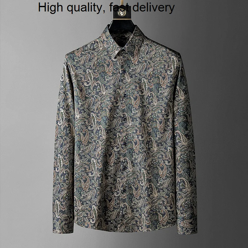 

and American European spring and autumn new cashew blossom shirt men's long sleeve Korean fashion handsome casual printed top