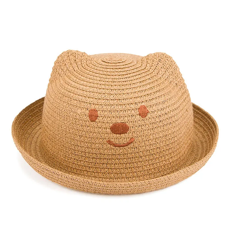 Летние детские соломенные шляпы HanXi шляпа от солнца с милым медведем и ушками для