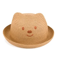 hanxi summer children straw sun hats cute bear ear cap for kid 51cm head circumference beach hat boys girls hats