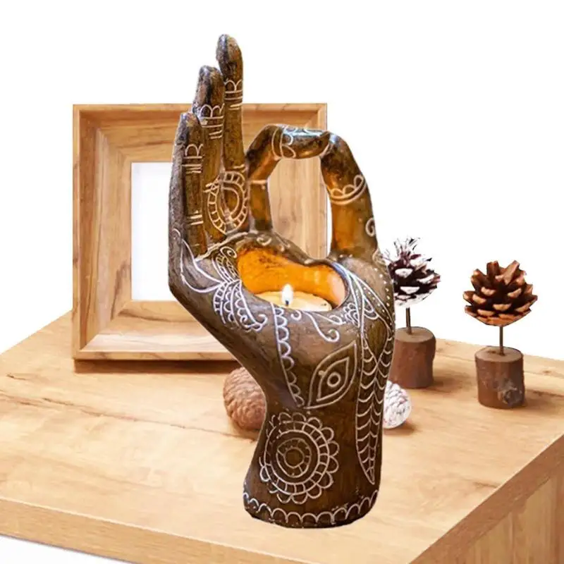 

Bergamot Candle Holder Buddha Hand Yoga Candle Holder Resin Lotus Gesture Hand Candle Stand Living Room Decor