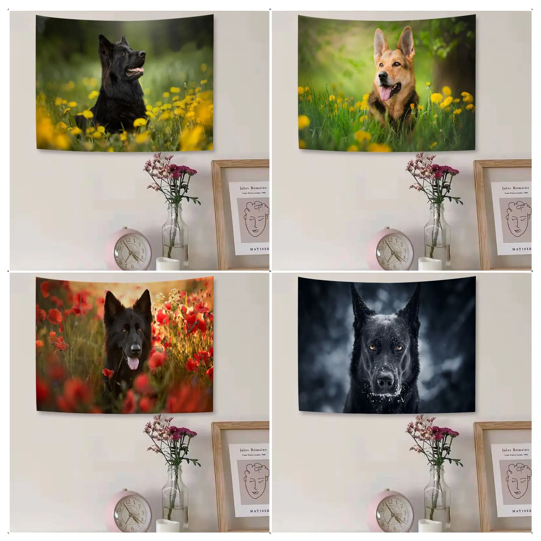 

German Shepherd Dog DIY Wall Tapestry Hippie Flower Wall Carpets Dorm Decor Wall Hanging Home Decor