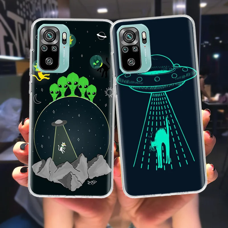 UFO Alien Cat universe Phone Case For Xiaomi Redmi Note 12 11 Pro Plus 5G 12S 10S 11S 4G 11T 11E 10 9T 9 9S 8 8T 7 Cover Sof