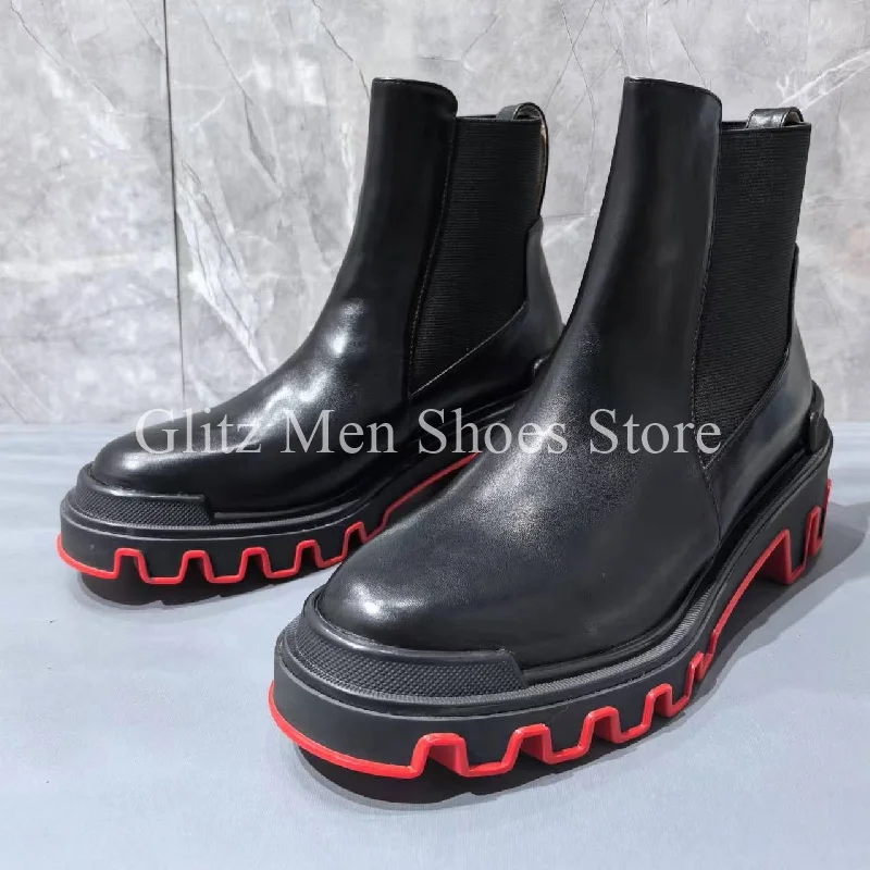 Новые черные мужские ботильоны Челси на платформе с круглым носком модные