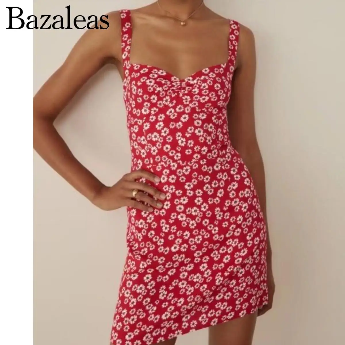 Винтажные женские платья Bazaleas красное платье с цветочным принтом подсолнуха