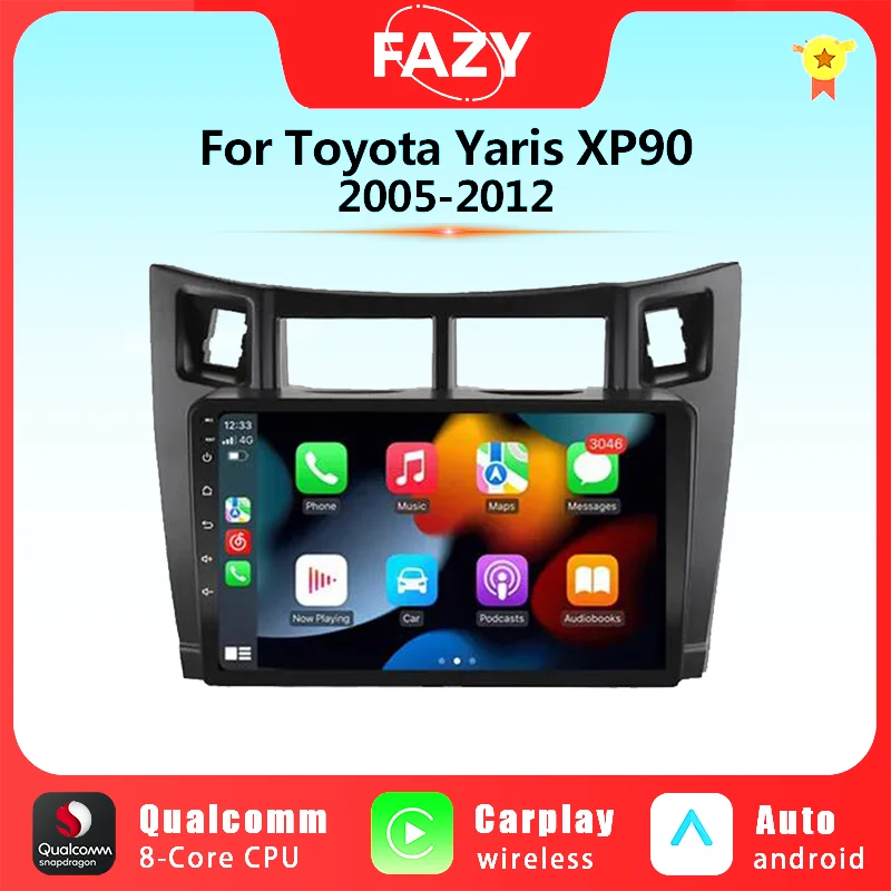 8 ГБ + 256 Android 12 Беспроводной Carplay для Toyota Yaris XP90 2005-2012 автомобильное радио