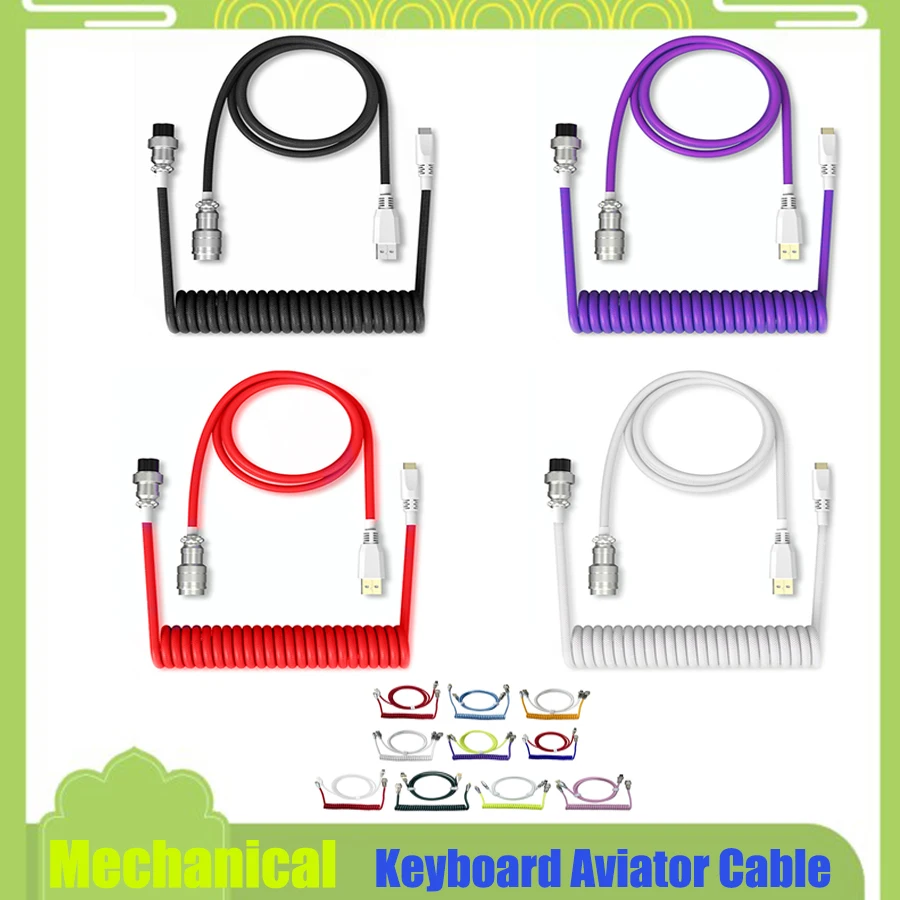

USB C Aviator Cable Type-C Coiled Data Aviation Connector Mechanical Keyboard Spring Wire For Laptop PC Gamer Keyboard Accessory