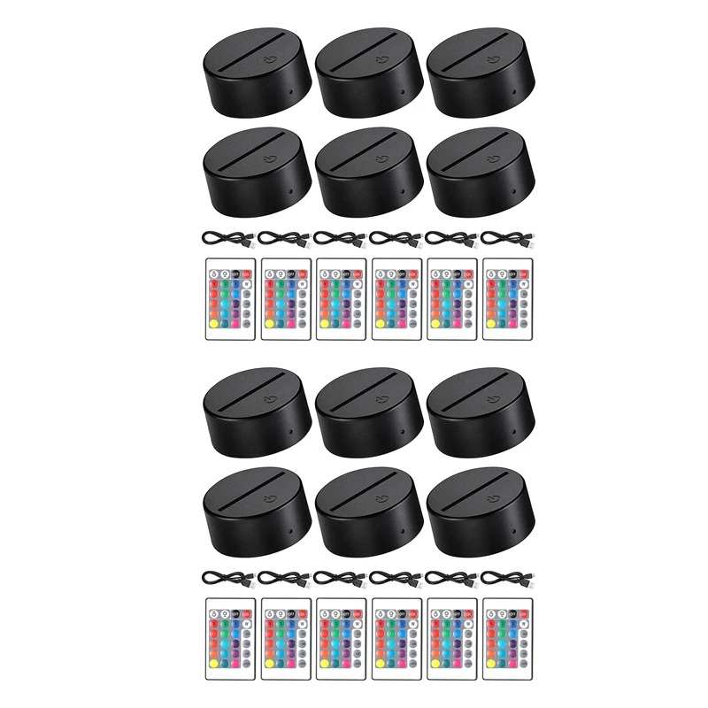 

12 Pieces 3D Night LED Light Lamp Base 16 Colors Base, Decorative Light Lamp Base For Acrylic And Resin Glass (Black)