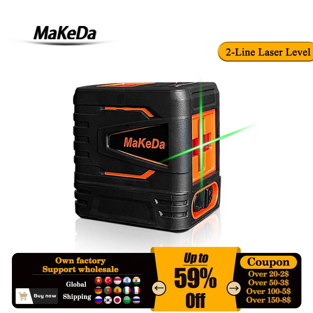 

MaKeDa 2 Lines Laser Level Self Leveling Vertical & Horizontal Cross-Line Green/Red Laser with Sound Alarm Function Nivel Láser