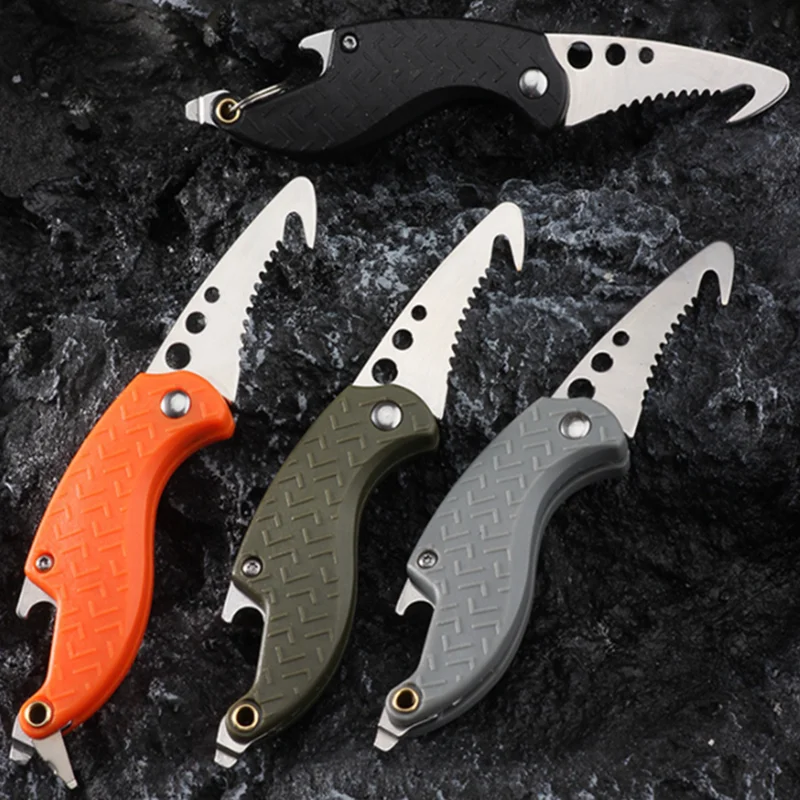 

Multifunctional Portable Express Box Opener Bottle Opener Keychain Serrated Hook Tool Screwdriver Mini Car Lifesaving Key Knife