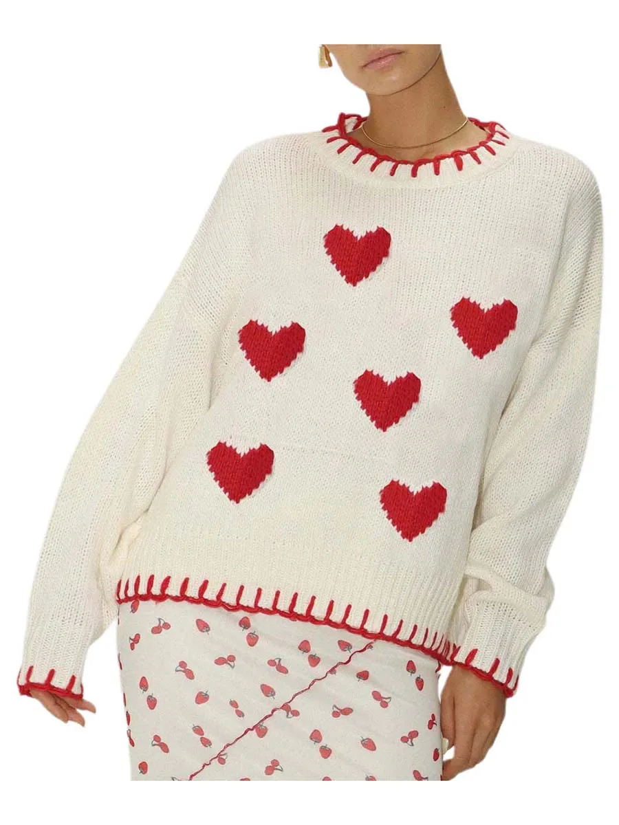 Женский осенний свитер с длинными рукавами и контрастной цветной отделкой в