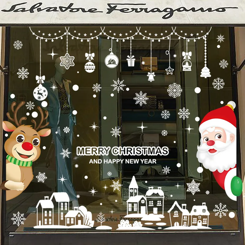 

2023 New Christmas Decorations 20*30CM Glass Stickers Christmas Stickers Santa Claus Elk Snowman Electrostatic Stickers