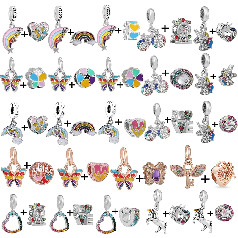 

2Pcs/Lot Romantic Rainbow Charms Beads Colorful Butterfly Pendant Fit Original Pandora Bracelets Necklace For Women Jewelry Gift
