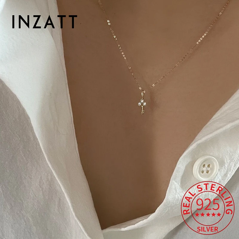 

Цепочка INZATT из настоящего стерлингового серебра 925 пробы с подвеской в виде ключа из 14-каратного золота с фианитом, роскошная женская цепочс...