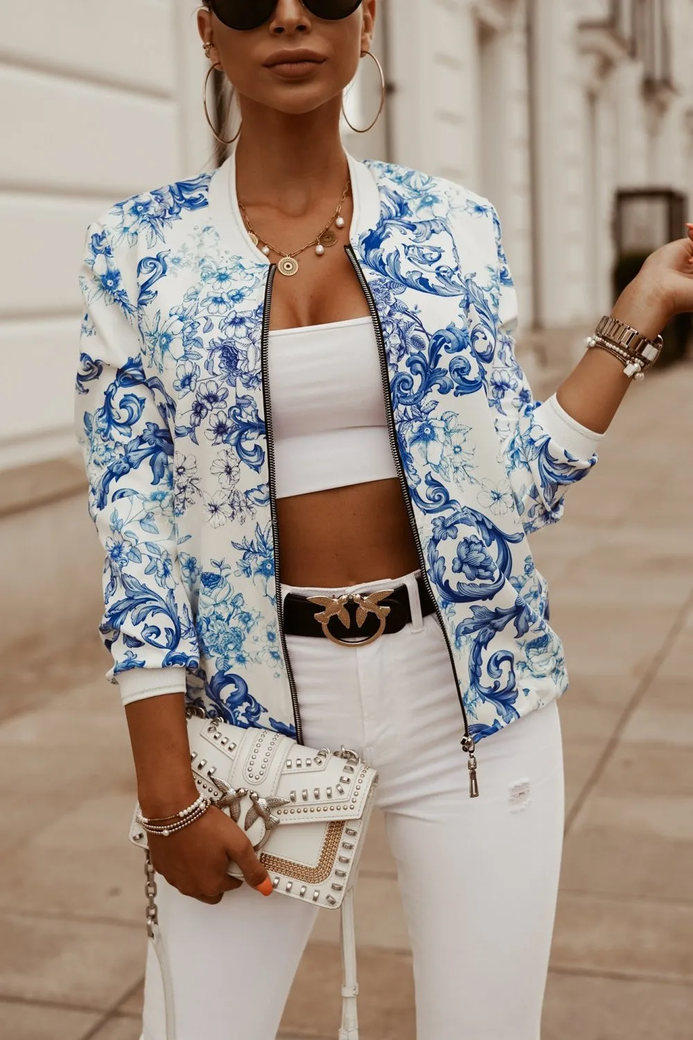 

Slim Fit Long Sleeve Printed Cropped Jacket Small Coat Women's