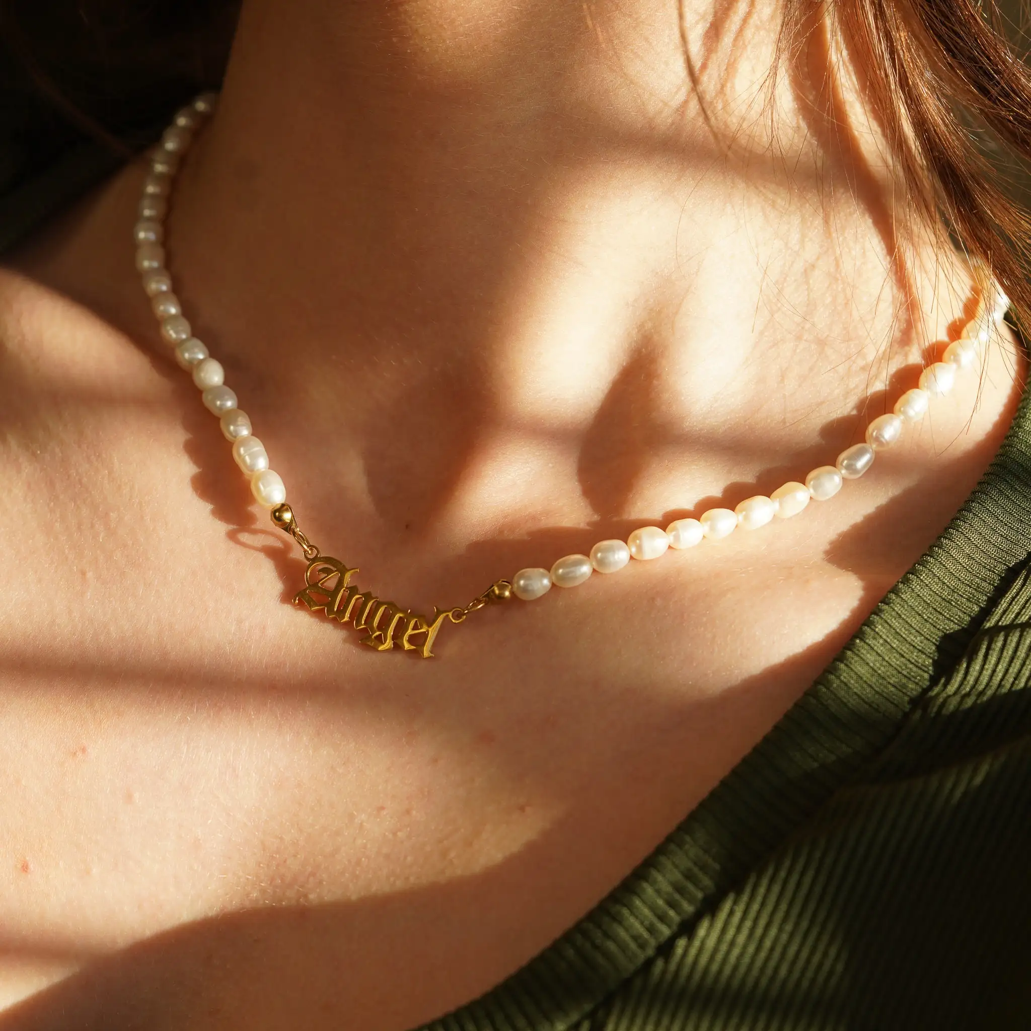

Gold Old English Name Necklace,Pearl Waterproof Name Necklace,Minimalist Gold Plated Gift Custom Necklace,Personalized Jewelry