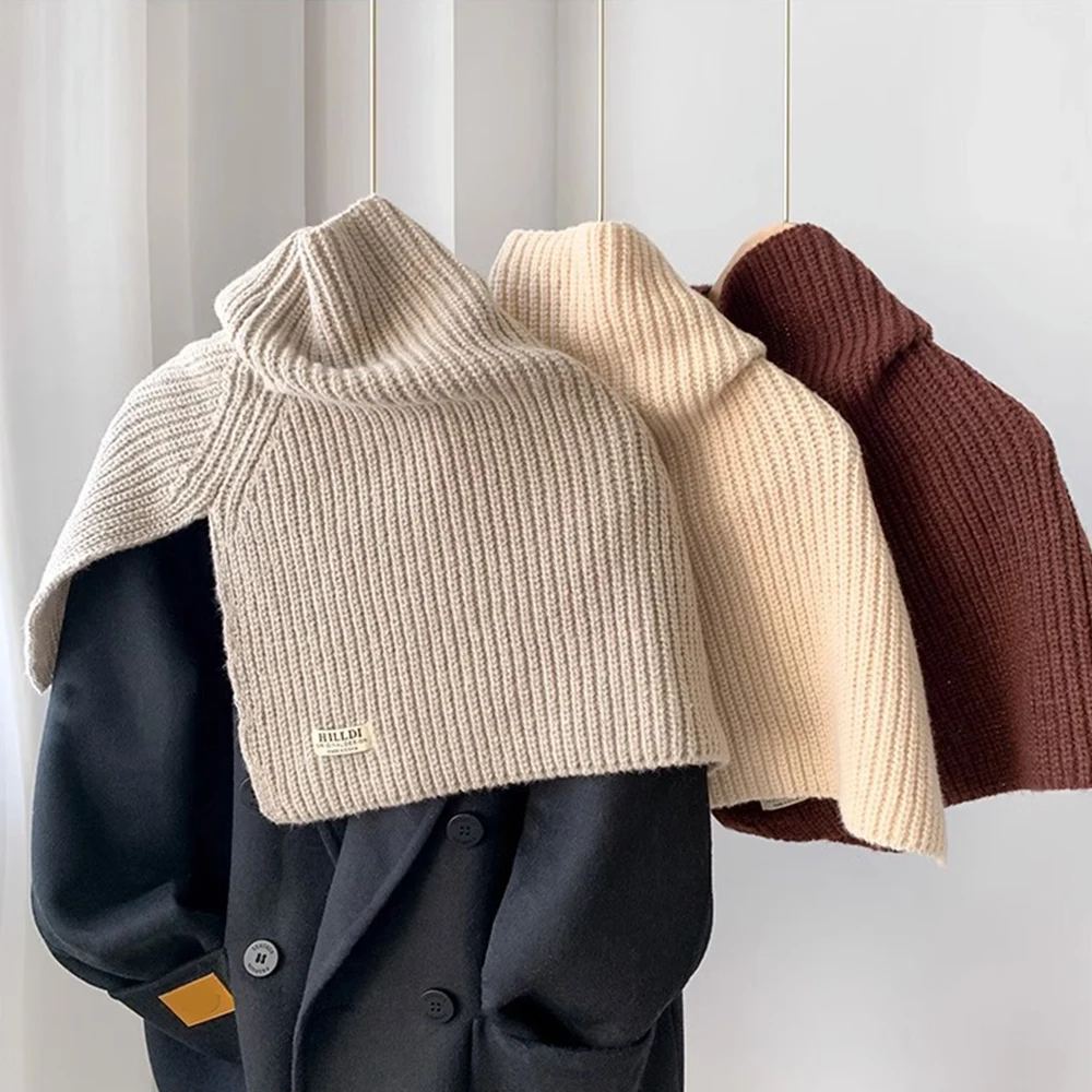 

Neck Cover Knitting Shawl False Collar Woolen Yarn Neckerchief Split High Neck Wraps Knitted Pullover Scarf Simple Thick DIY