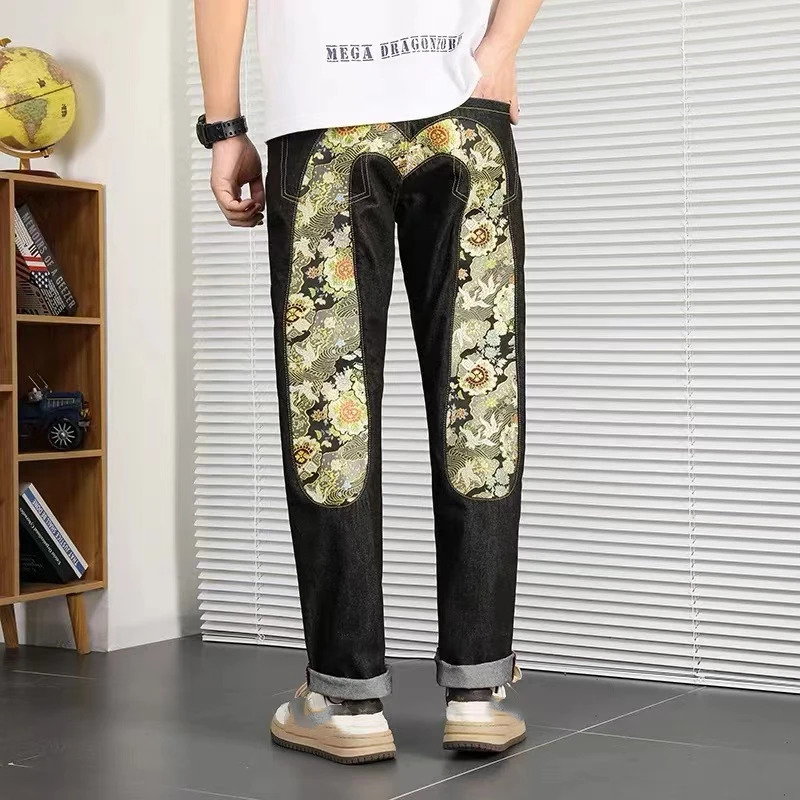 

2022 New Trendy Brand Original Pulp Jeans Embroidery M Print Pattern Hip Hop Style Casual and Versatile Men's Straight Pants
