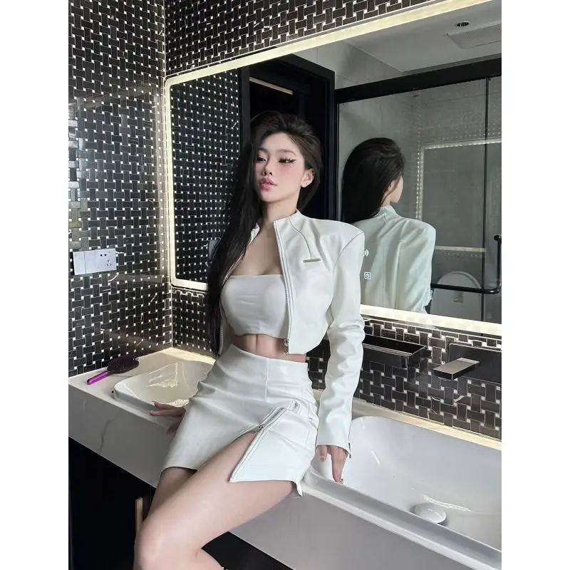 Эстетический элегантный кожаный комплект из 2 предметов 2000-х годов женская