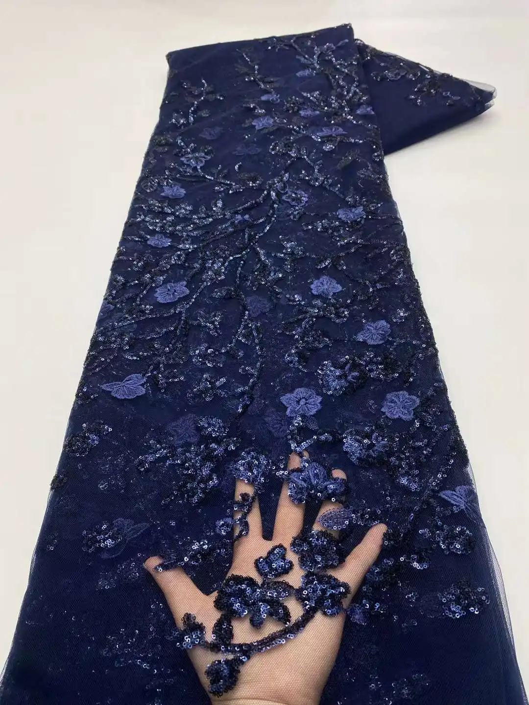 

Nigerian Tulle Lace African Sequence Lace Fabric With Sequins 2023 High Quality African French Mesh Net Lace Fabric 5Yards