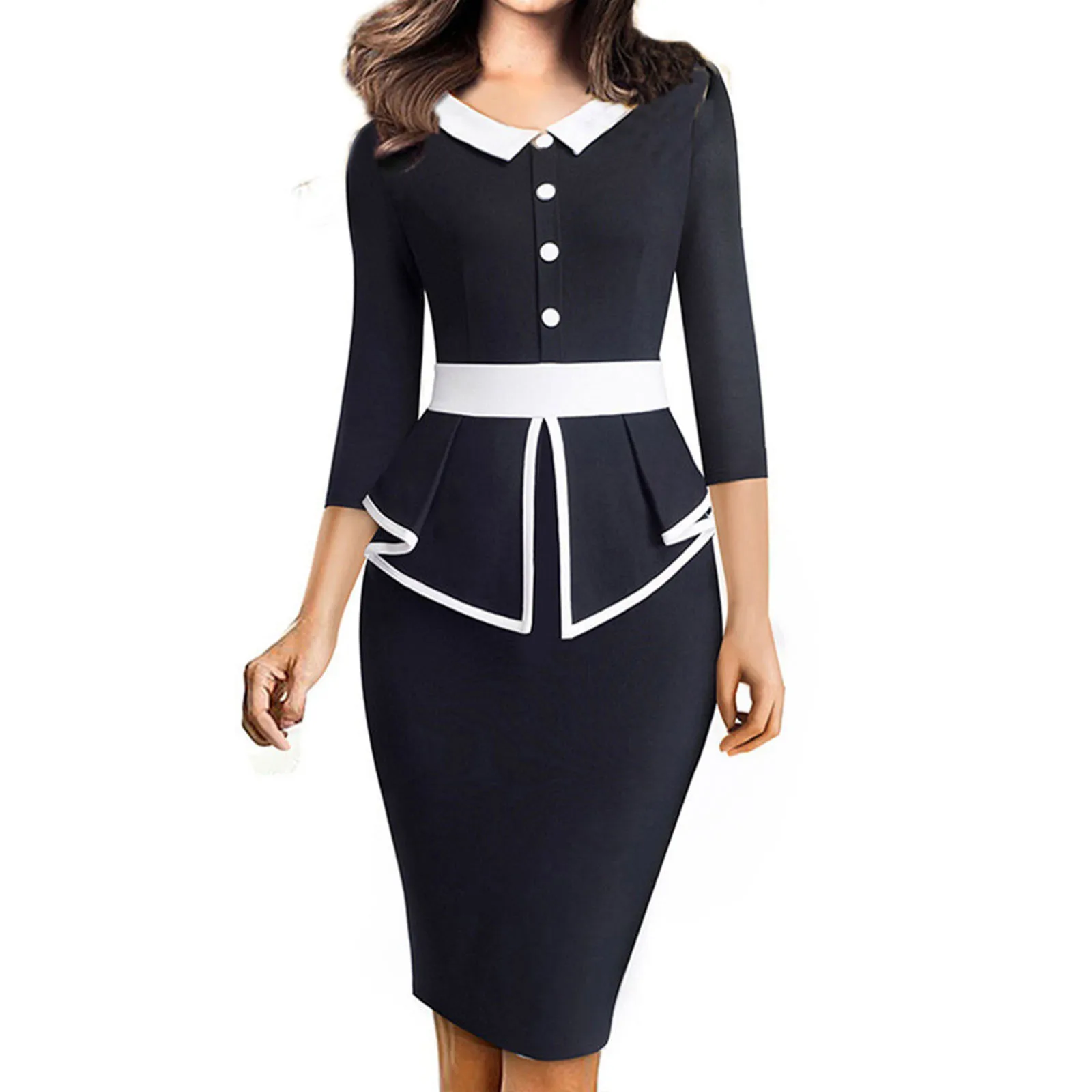 

Women's Long Sleeve Ruffle Round Neck Slim Wrap Dress Casual Summer Dress Women