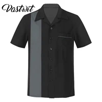 mens fashion casual shirt retro bowling shirt stylish short sleeves turn down collar cuban style fifties camp shirt with pocket