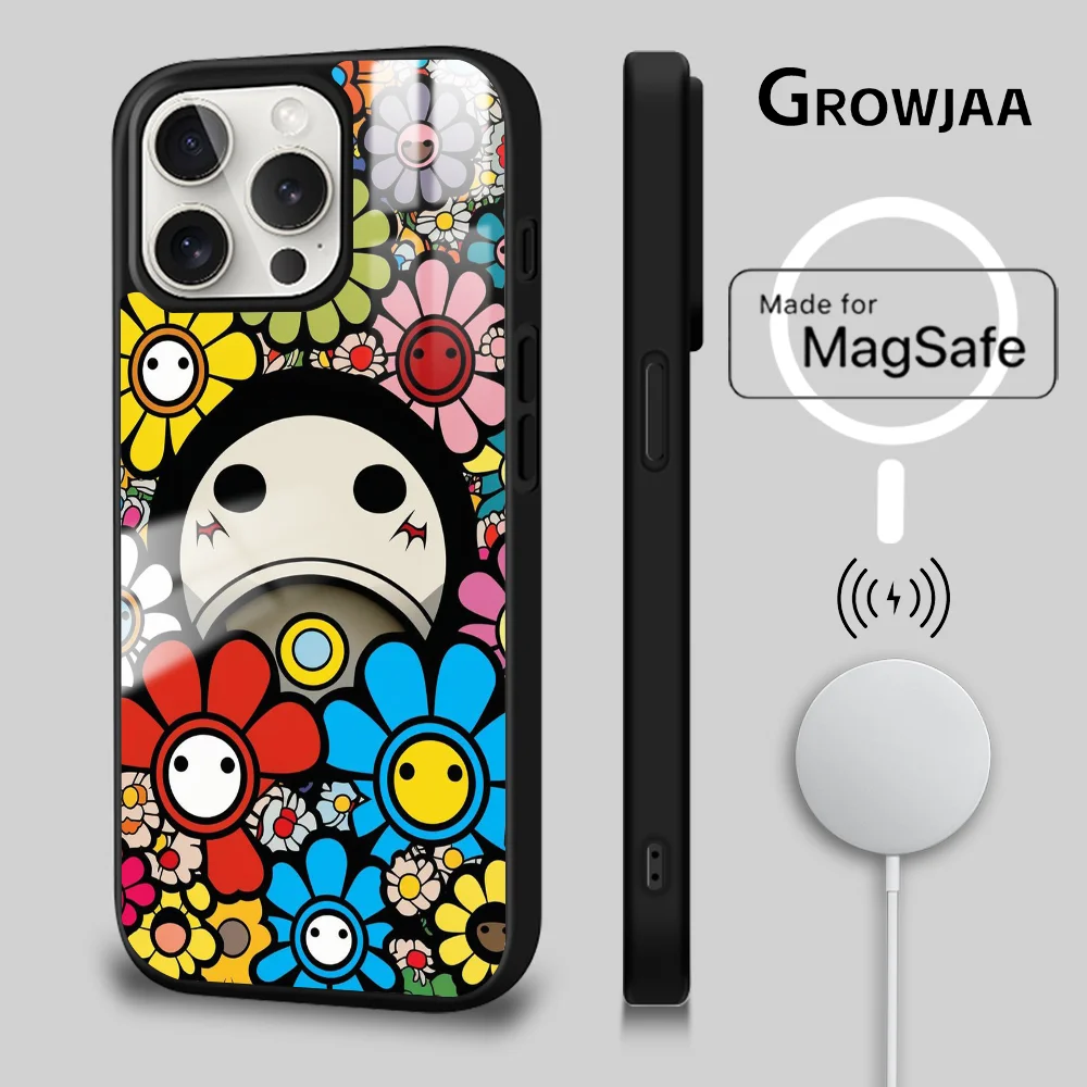 Art Takashi Murakami Phone Case For iPhone 16 15 14 13 12 11 Pro Max Plus Mini Magsafe Mirror Wireless Magnetic Cover