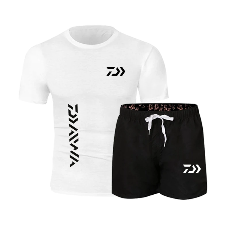 Daiwa Fishing Suit Men Summer Fishing Clothing Sportswear 2 Piece Outdoor Shorts Fishing Pants Quick Dry Sport Fishing T Shirt