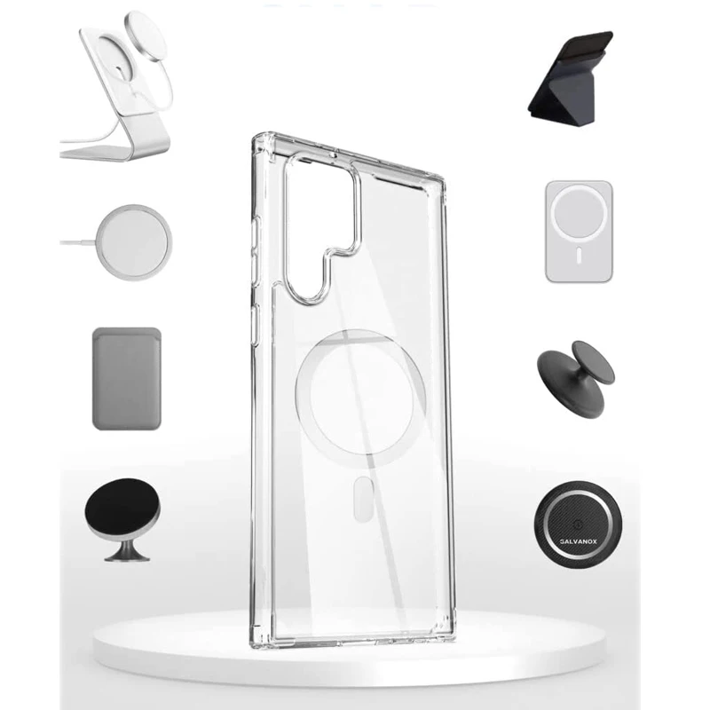 

Противоударный чехол для Samsung, Galaxy S22 Ultra, S22 +, прозрачный, магнитный, с защитой камеры, с отделением-бумажником