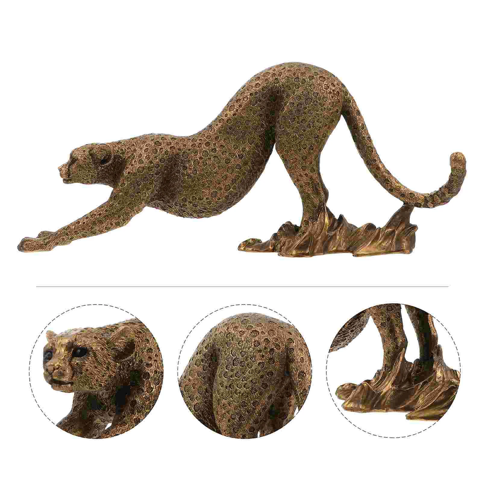 

1pc Leopard Figurine Ornament Durable Leopard Handicraft Adornment for Dorm Indoor