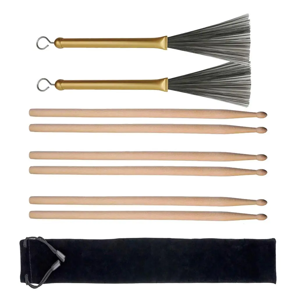 6 шт. деревянные барабанные палочки 5А проволочные щетки для кленового выдвижного