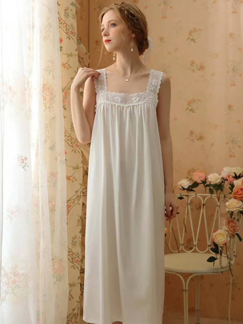 Female Summer Victorian Nightgowns Ruffles Cotton Lace Hollow Out Nightdress Women Sweet Vintage Princess Sexy Loose Sleepwear